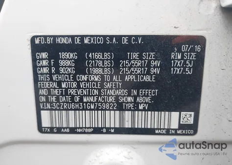 2016 Honda Hr-V Lx z USA, uszkodzony, nr VIN 3CZRU6H31GM759822